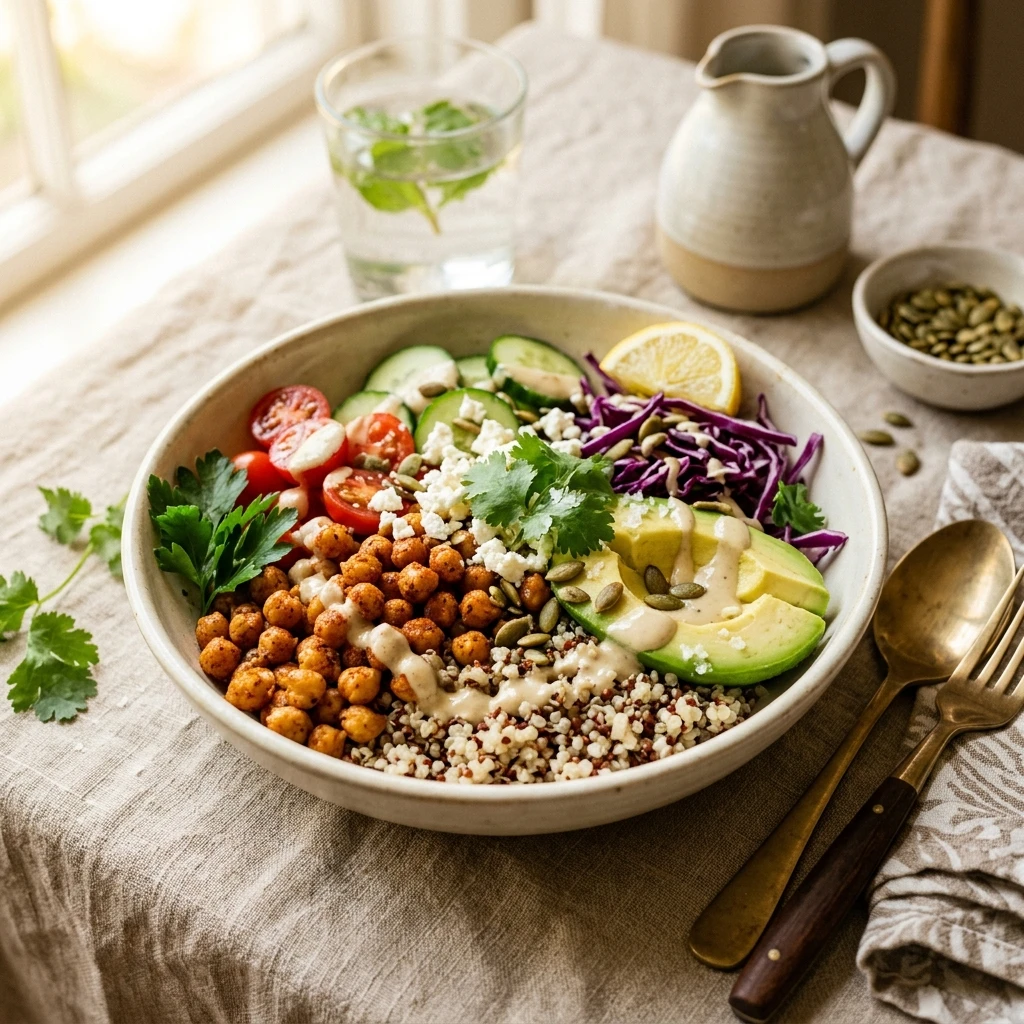 High Protein Quinoa Bowl With Chickpeas