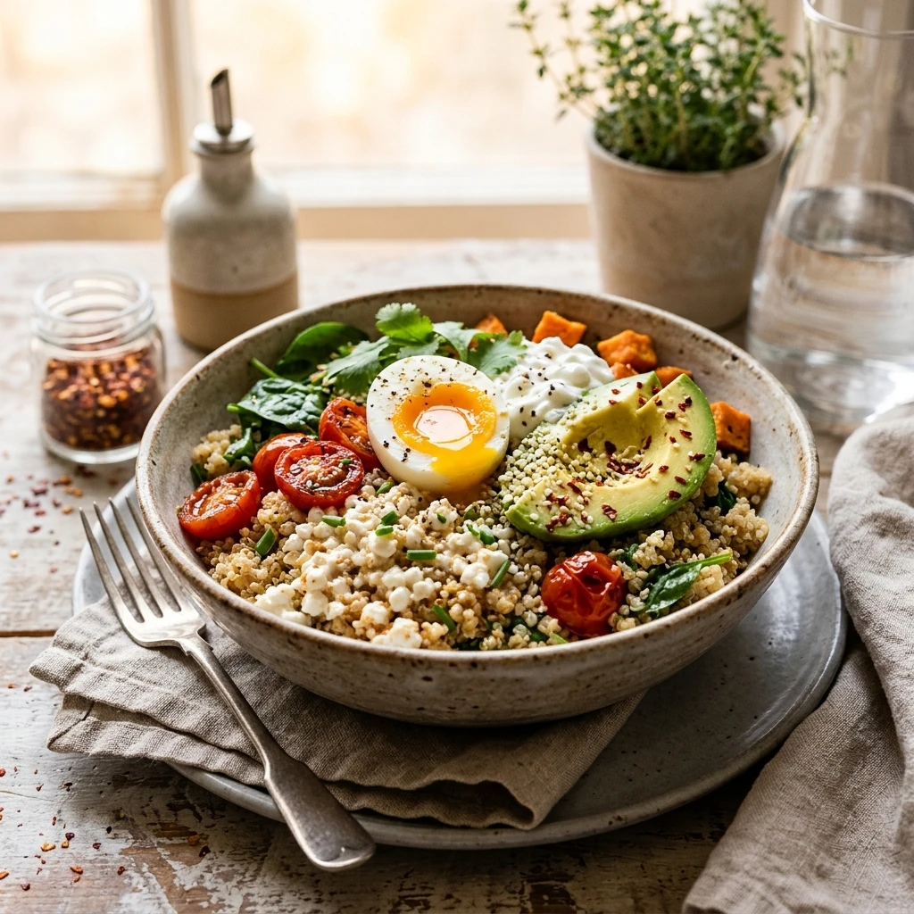 High Protein Quinoa Meal Prep 30g+ Easy Breakfast Dinner Cottage Cheese