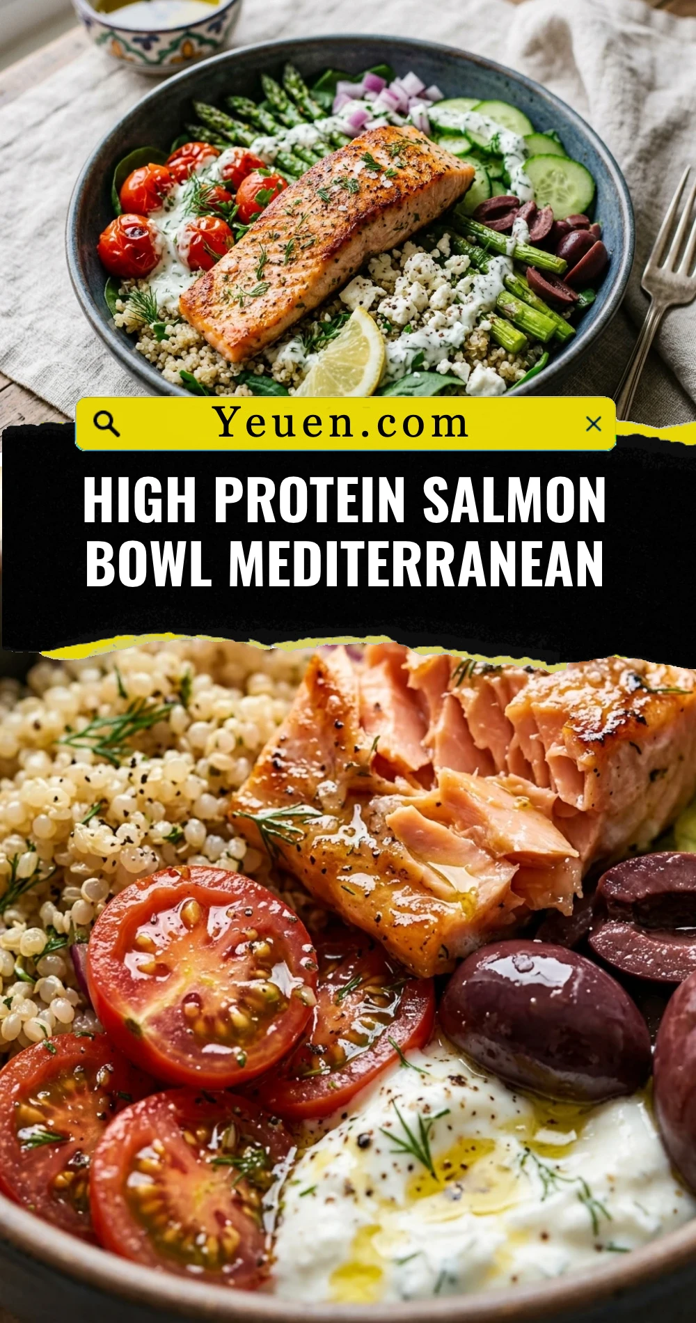 High Protein Salmon Bowl Mediterranean