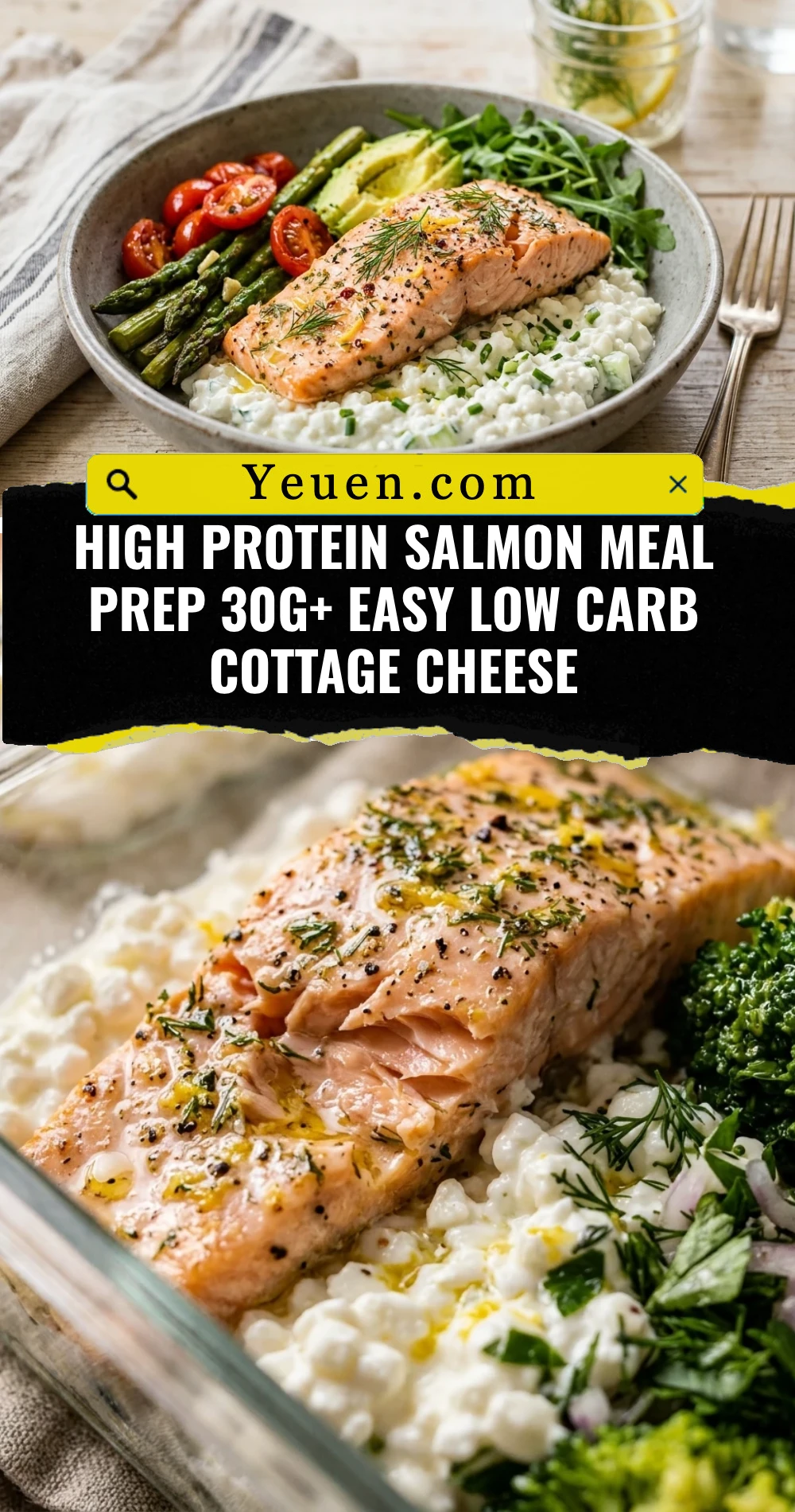 High Protein Salmon Meal Prep 30g+ Easy Low Carb Cottage Cheese