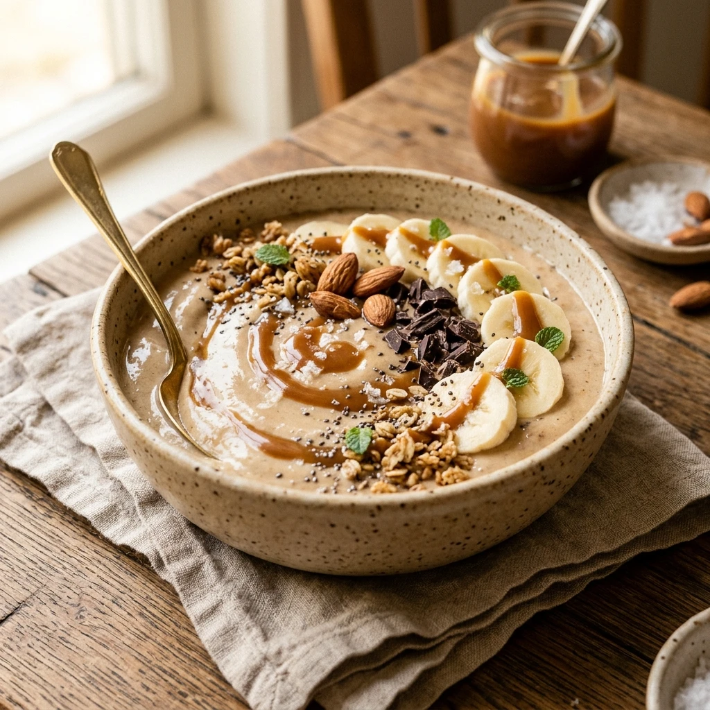 High Protein Salted Caramel Smoothie Bowl Thick Creamy Weight Loss Healthy Dessert