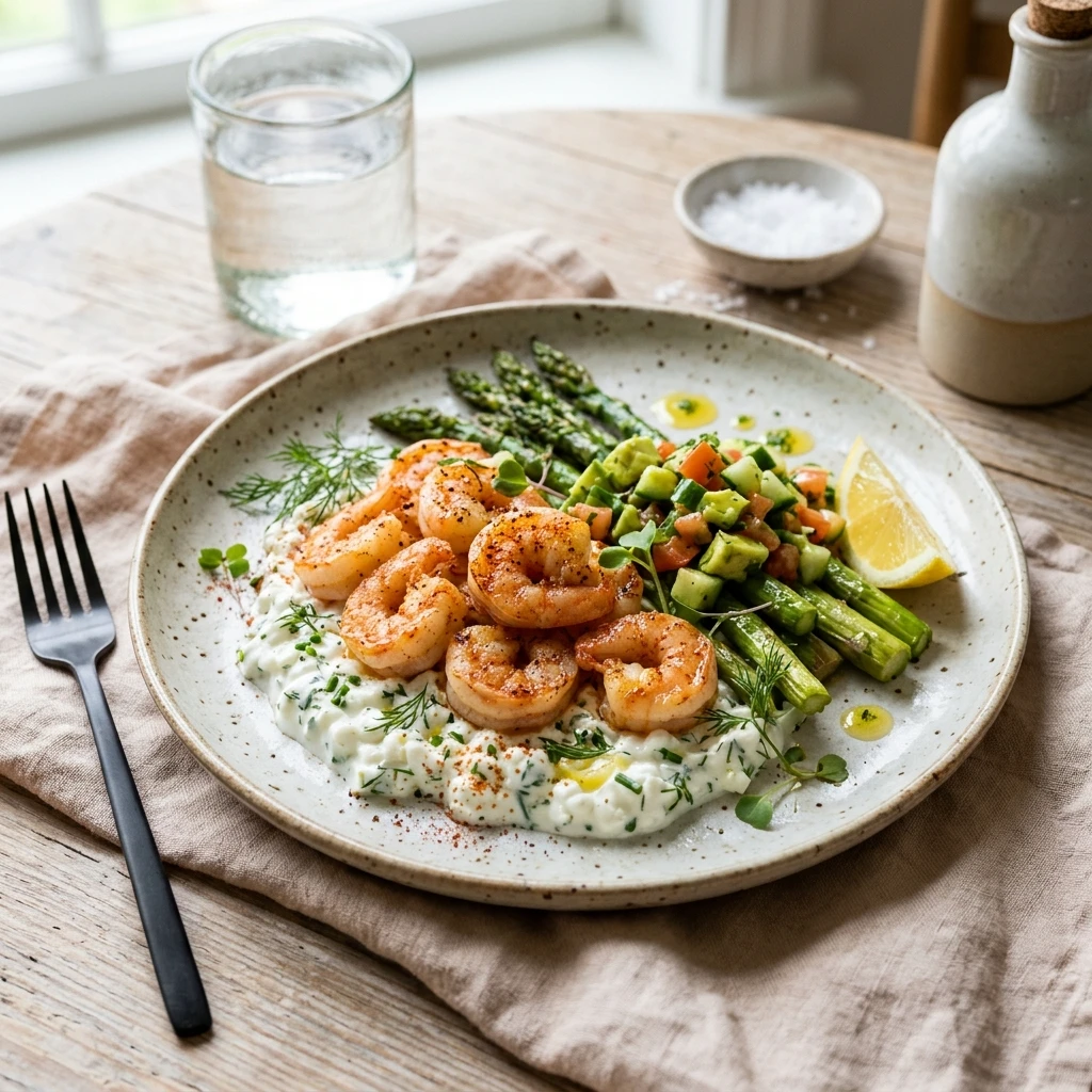 High Protein Shrimp Dinner 30g+ Easy Meal Prep Low Carb Cottage Cheese