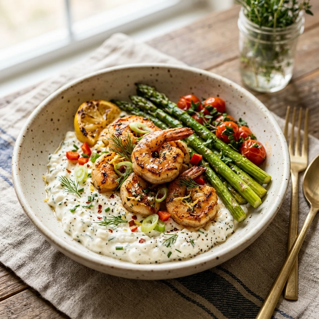 High Protein Shrimp Meal Prep 30g+ Easy Low Carb Cottage Cheese