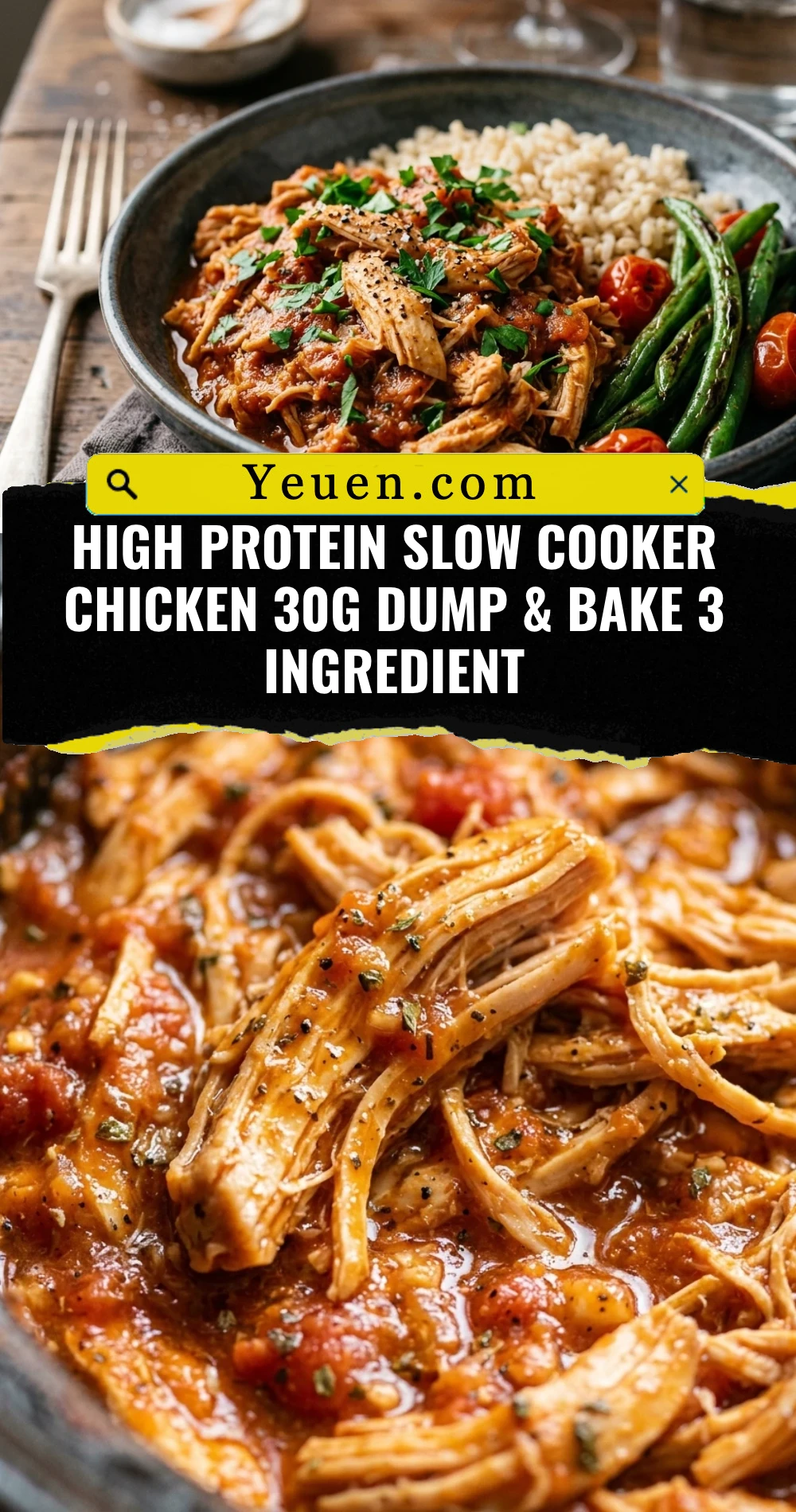 High Protein Slow Cooker Chicken 30g Dump & Bake 3 Ingredient