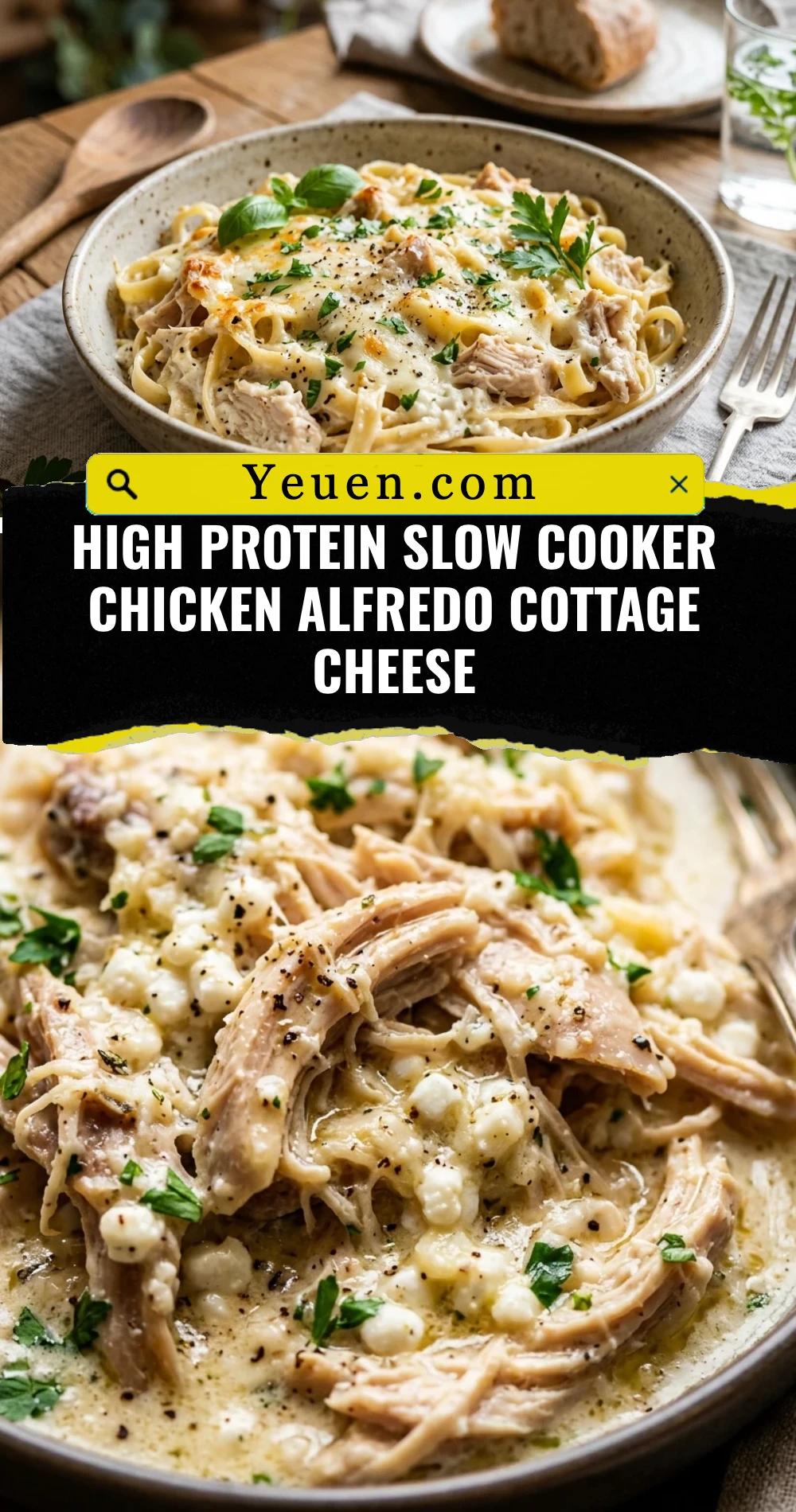 High Protein Slow Cooker Chicken Alfredo Cottage Cheese