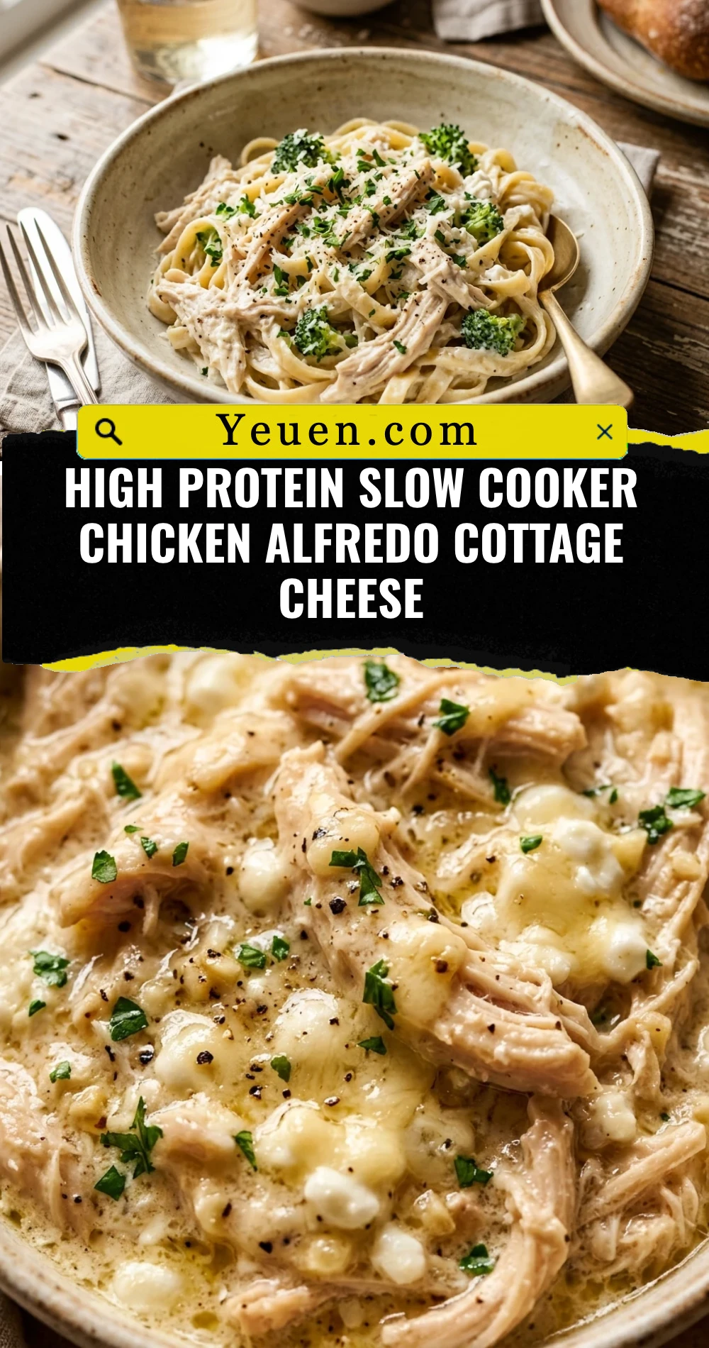High Protein Slow Cooker Chicken Alfredo Cottage Cheese