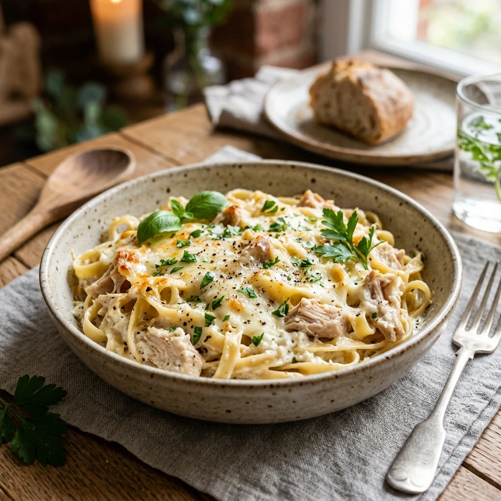 High Protein Slow Cooker Chicken Alfredo Cottage Cheese