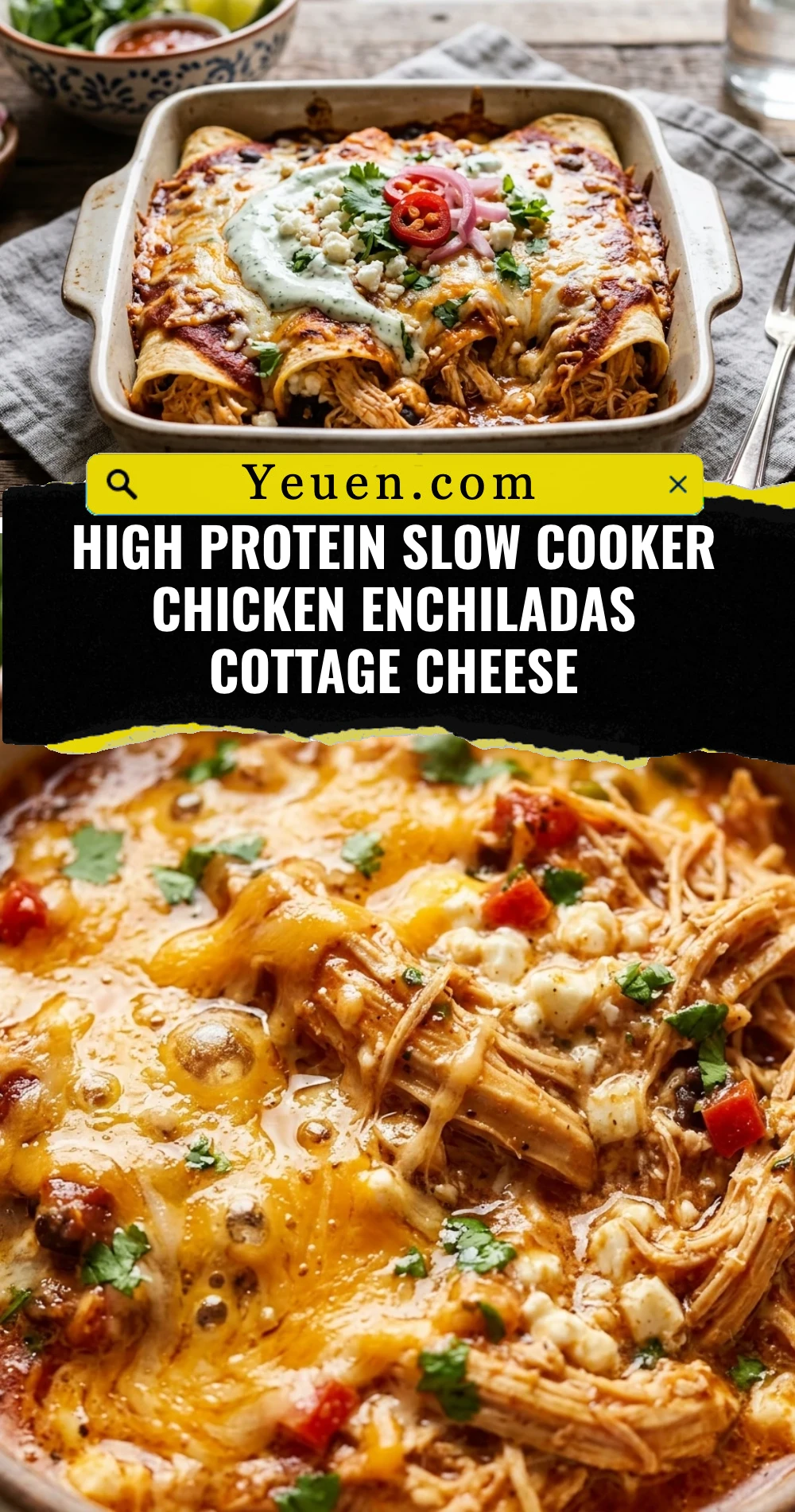 High Protein Slow Cooker Chicken Enchiladas Cottage Cheese