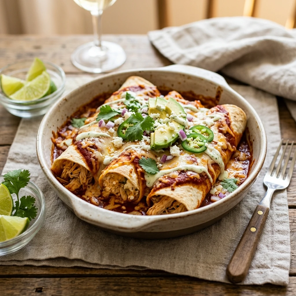 High Protein Slow Cooker Chicken Enchiladas Cottage Cheese