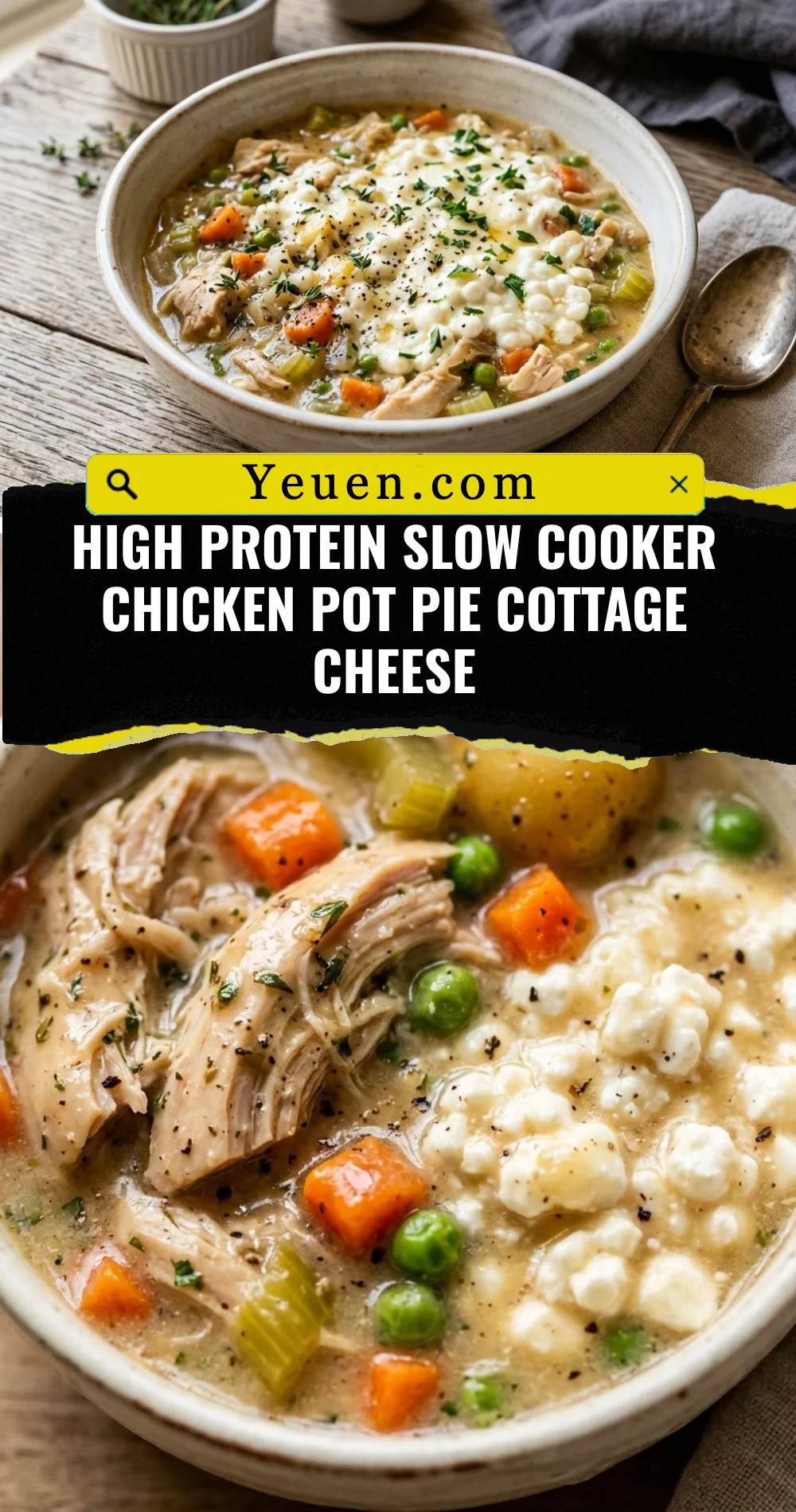 High Protein Slow Cooker Chicken Pot Pie Cottage Cheese
