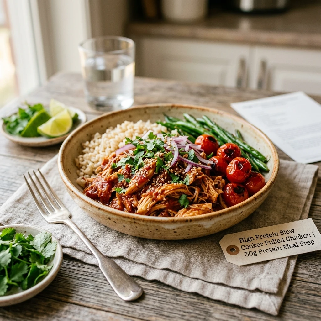 High Protein Slow Cooker Pulled Chicken 30g Meal Prep