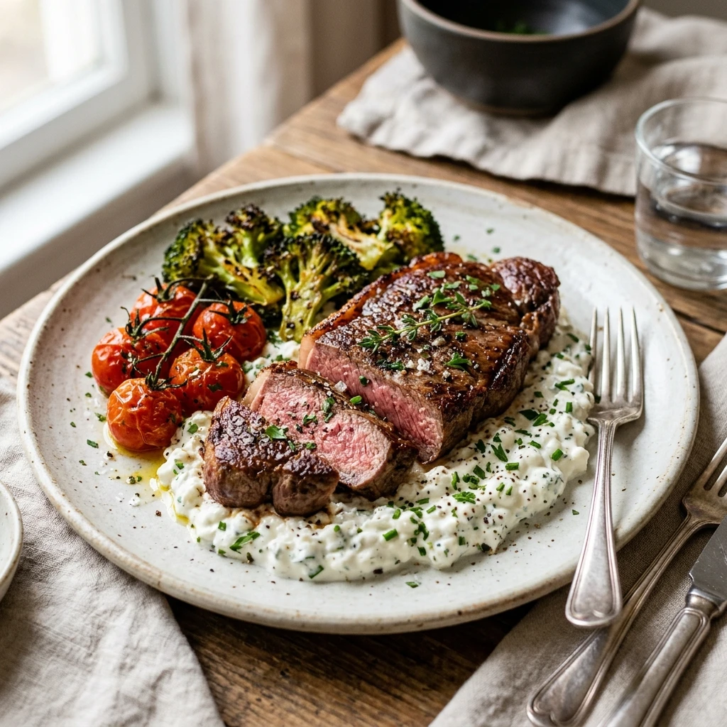 High Protein Steak Dinner 30g+ Easy Low Carb Meal Prep Cottage Cheese