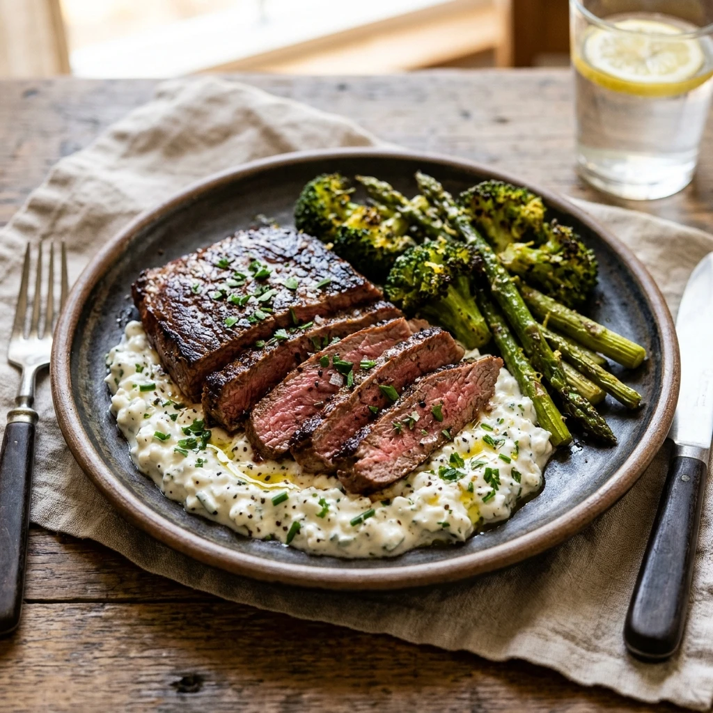 High Protein Steak Dinner 30g+ Easy Meal Prep Low Carb Cottage Cheese
