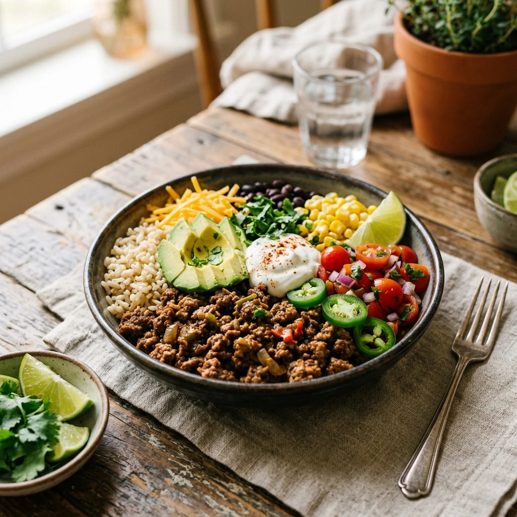 High Protein Taco Bowls Ground Beef