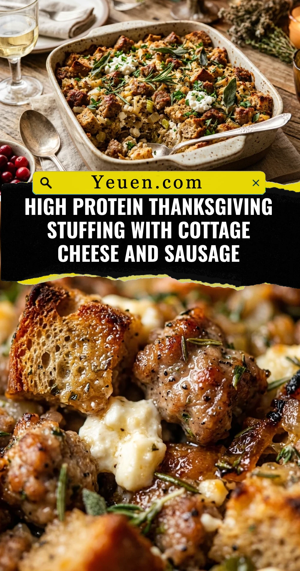 High Protein Thanksgiving Stuffing With Cottage Cheese And Sausage