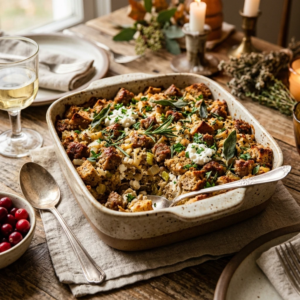 High Protein Thanksgiving Stuffing With Cottage Cheese And Sausage