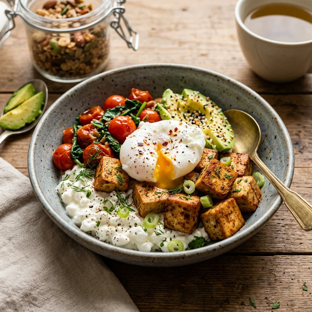 High Protein Tofu Breakfast 30g+ Easy Low Carb Meal Prep Cottage Cheese
