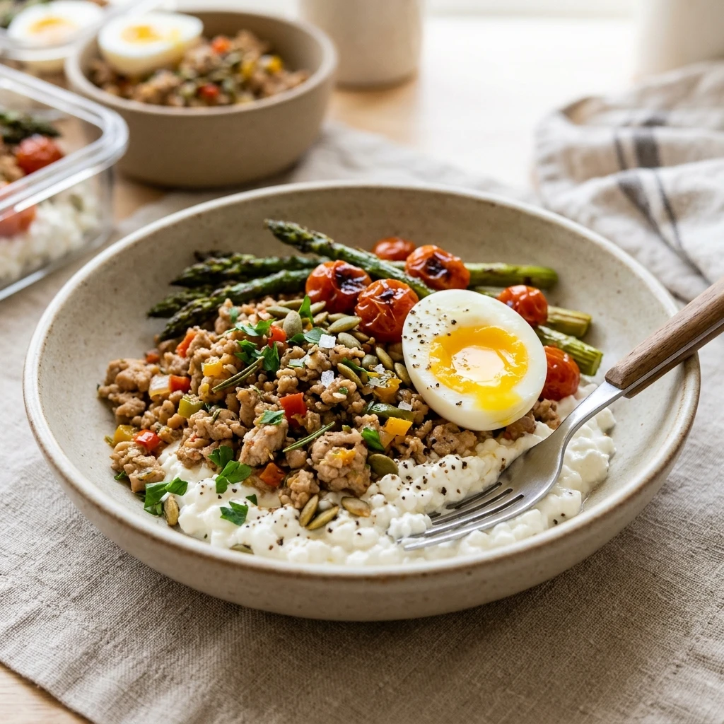 High Protein Turkey Dinner 30g+ Easy Low Carb Meal Prep Cottage Cheese