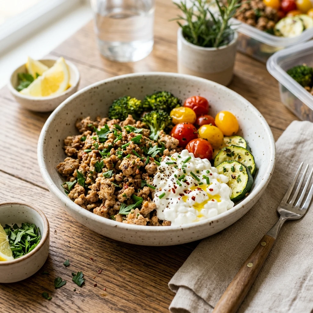 High Protein Turkey Meal Prep 30g+ Easy Low Carb Cottage Cheese