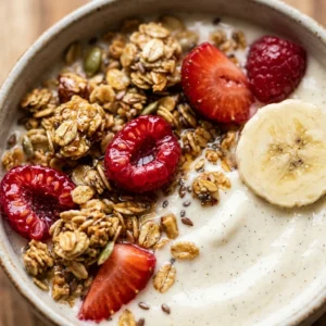 High Protein Vanilla Smoothie Bowl Thick Creamy Weight Loss Healthy Granola Fruit