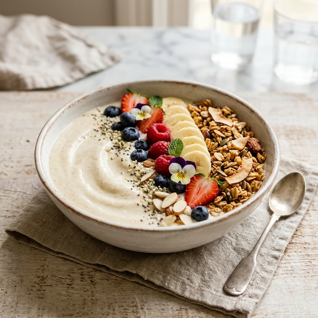 High Protein Vanilla Smoothie Bowl Thick Creamy Weight Loss Healthy Granola Fruit