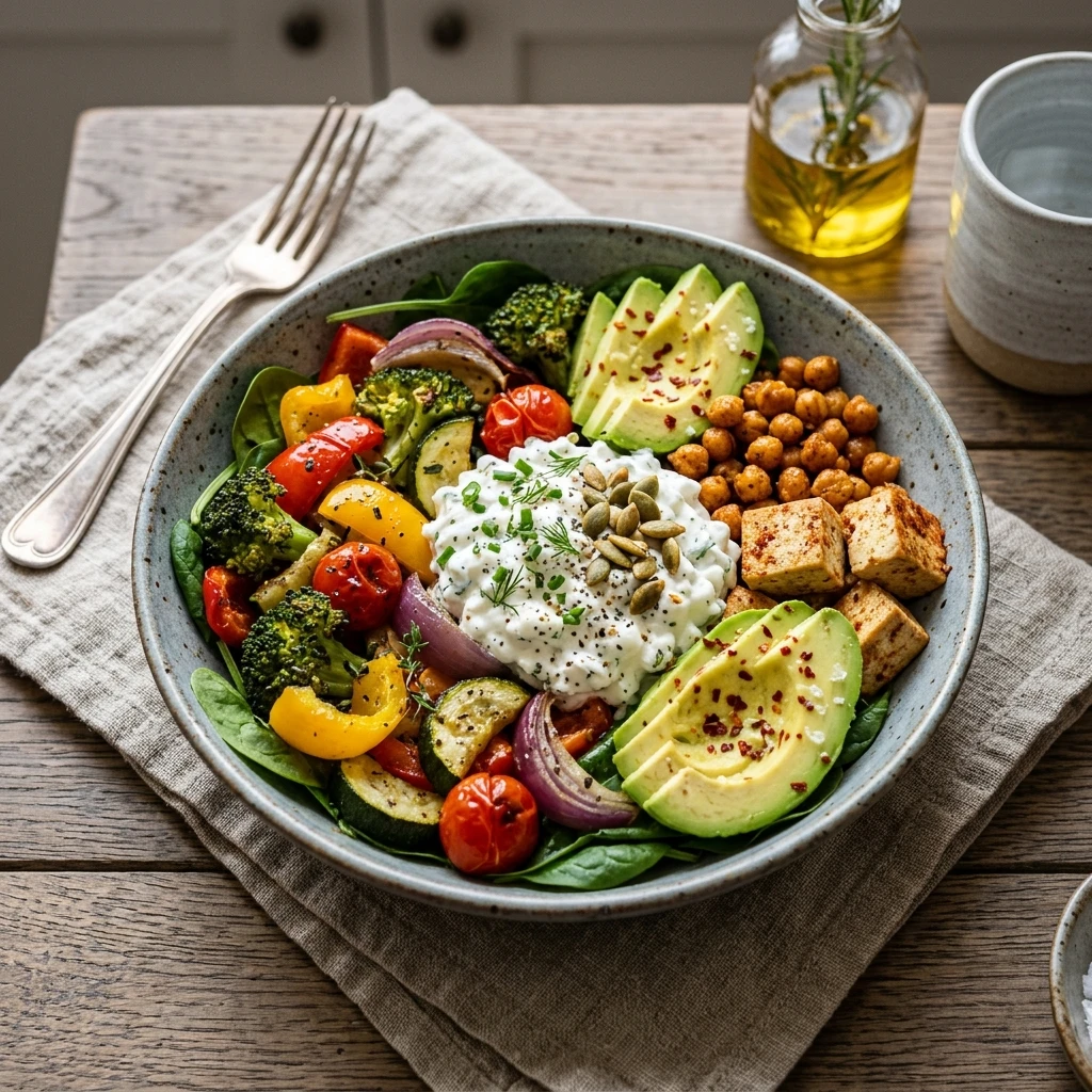 High Protein Veggie Dinner 30g+ Easy Meal Prep Low Carb Cottage Cheese