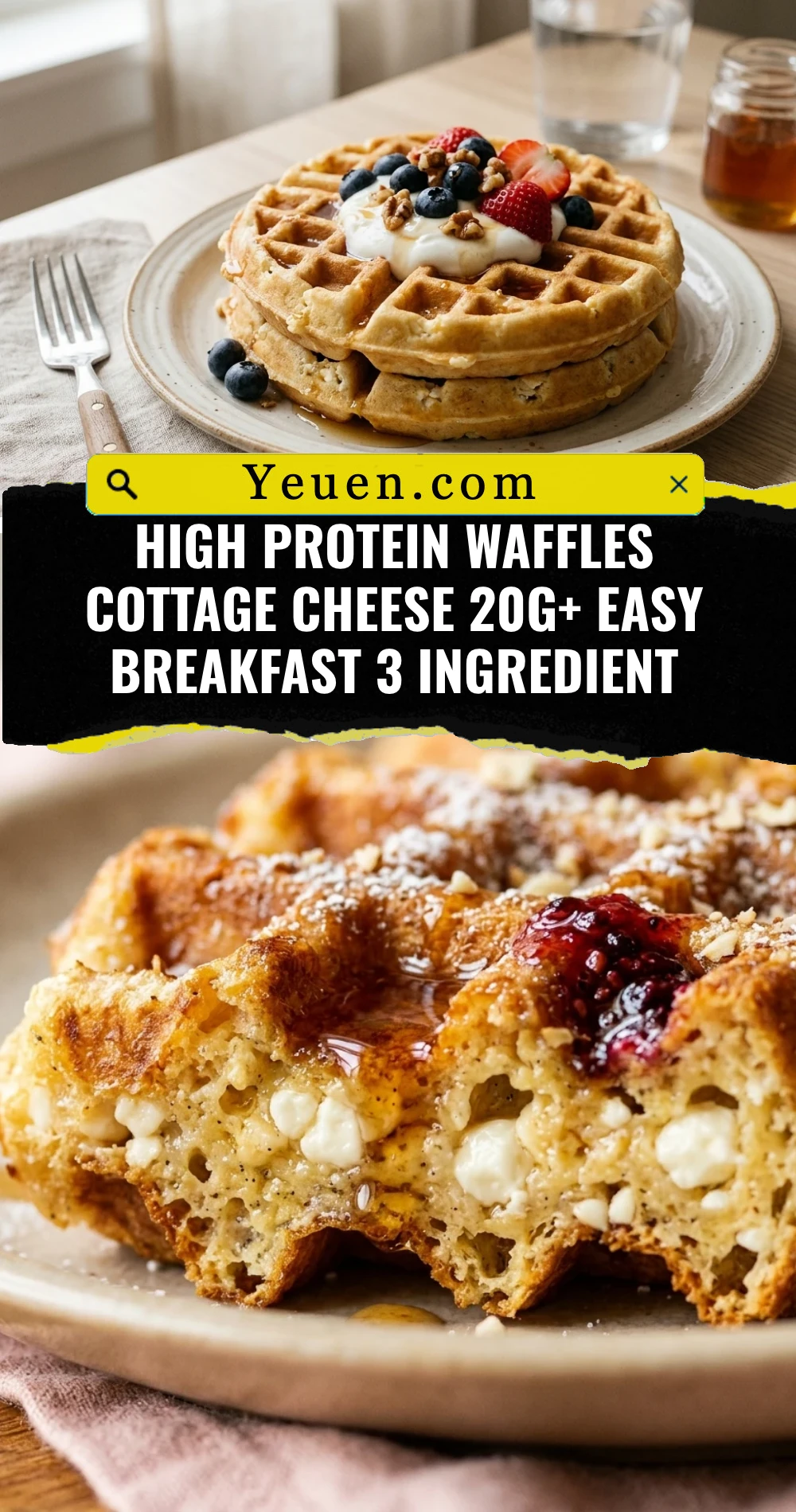 High Protein Waffles Cottage Cheese 20g+ Easy Breakfast 3 Ingredient