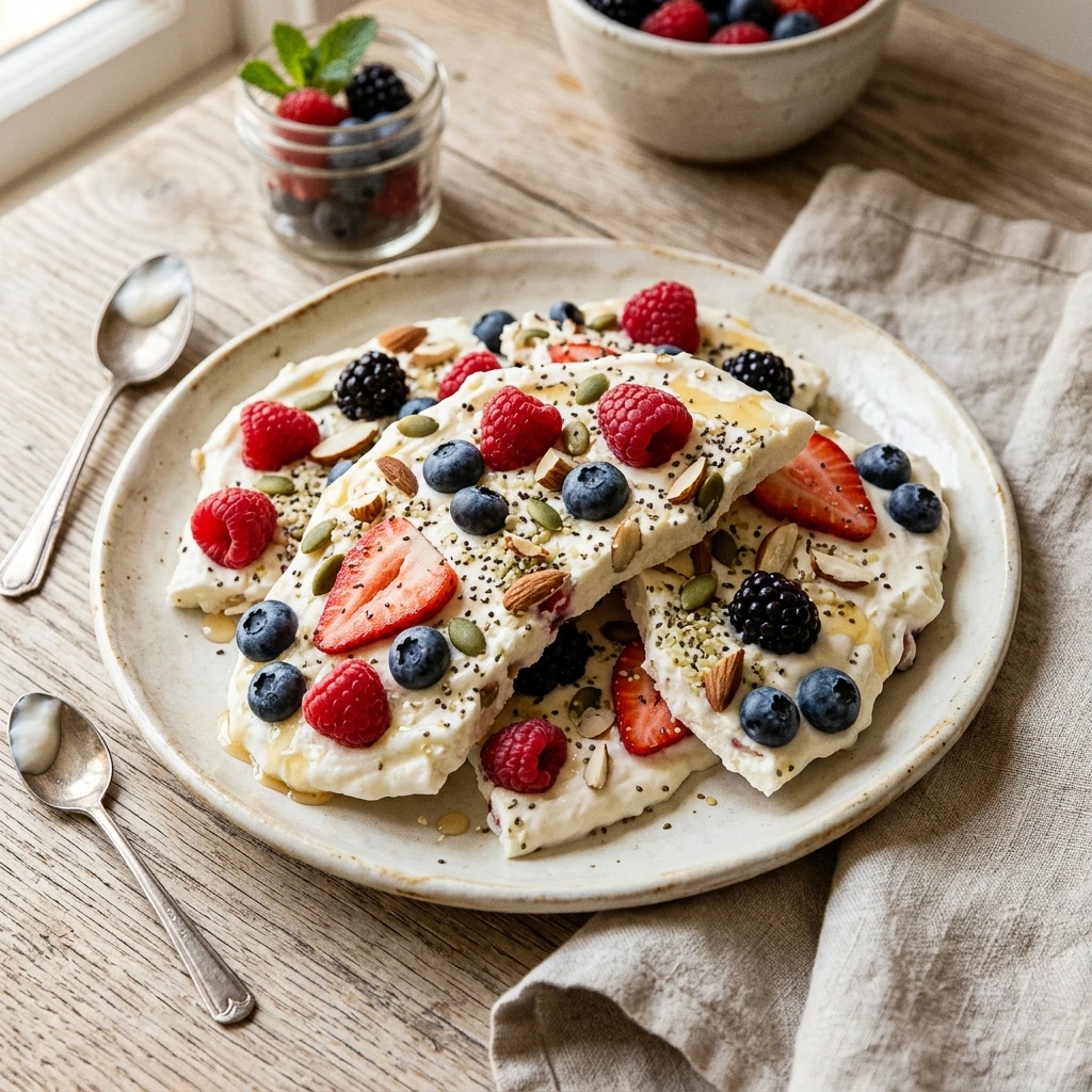 High Protein Yogurt Bark With Berries