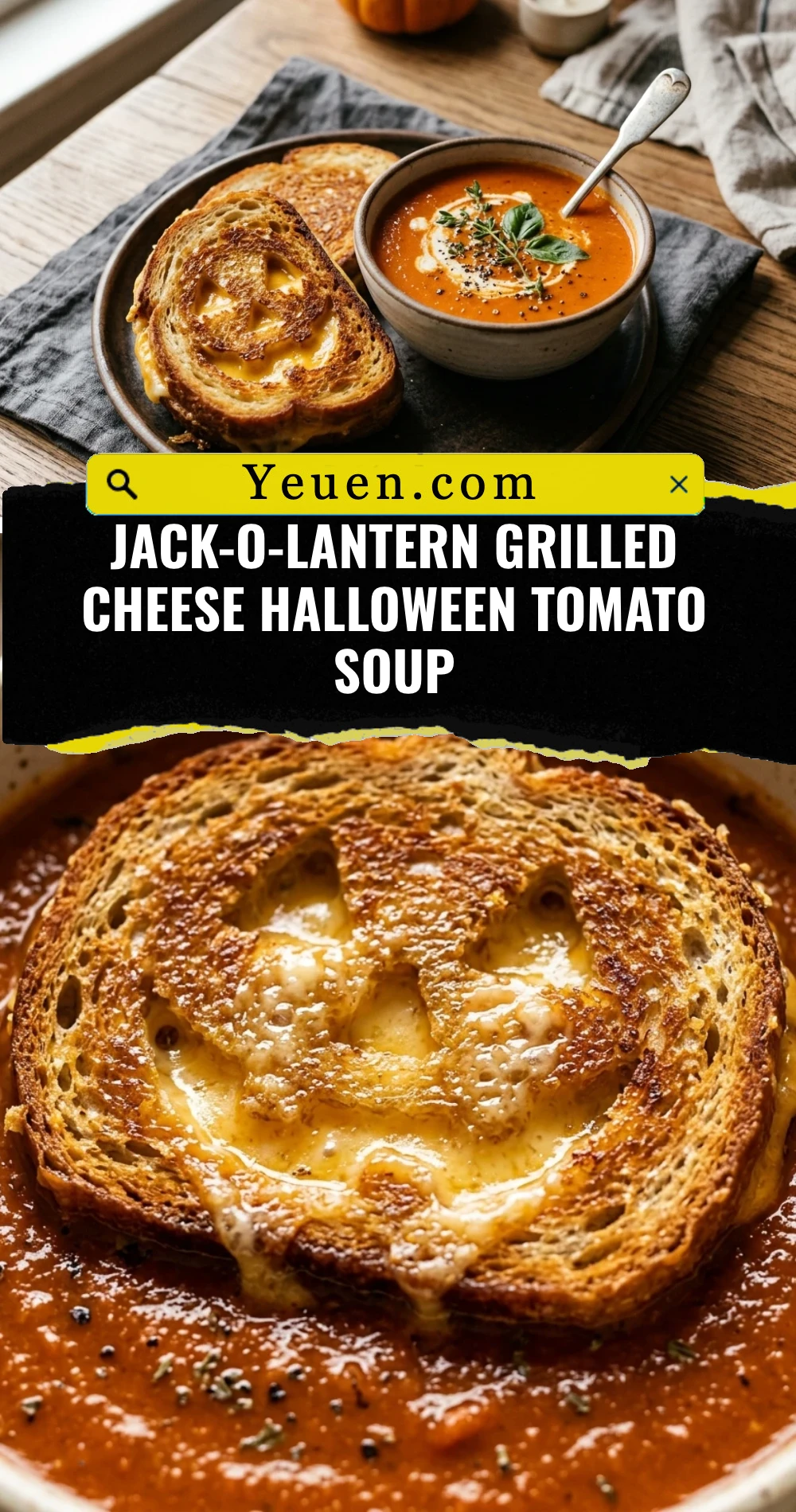 Jack-O-Lantern Grilled Cheese Halloween Tomato Soup