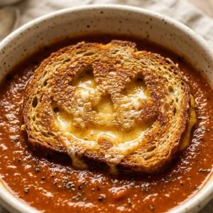 Jack-O-Lantern Grilled Cheese Halloween Tomato Soup