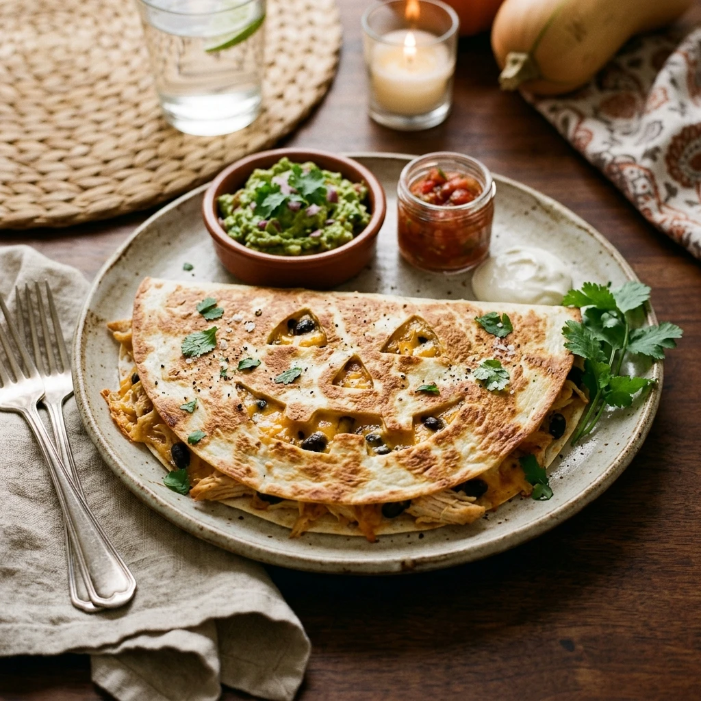 Jack-O-Lantern Quesadilla Dinner - 5 Ingredients