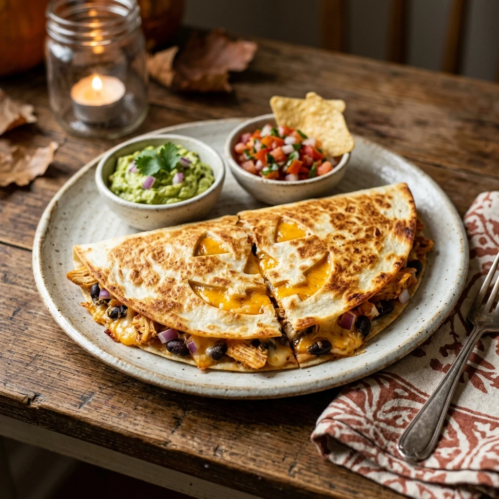 Jack-O-Lantern Quesadilla Dinner - 5 Ingredients