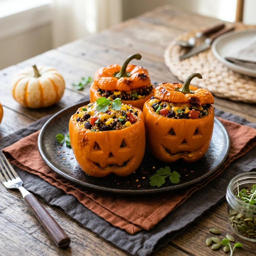 Jack-O-Lantern Stuffed Peppers Halloween Healthy