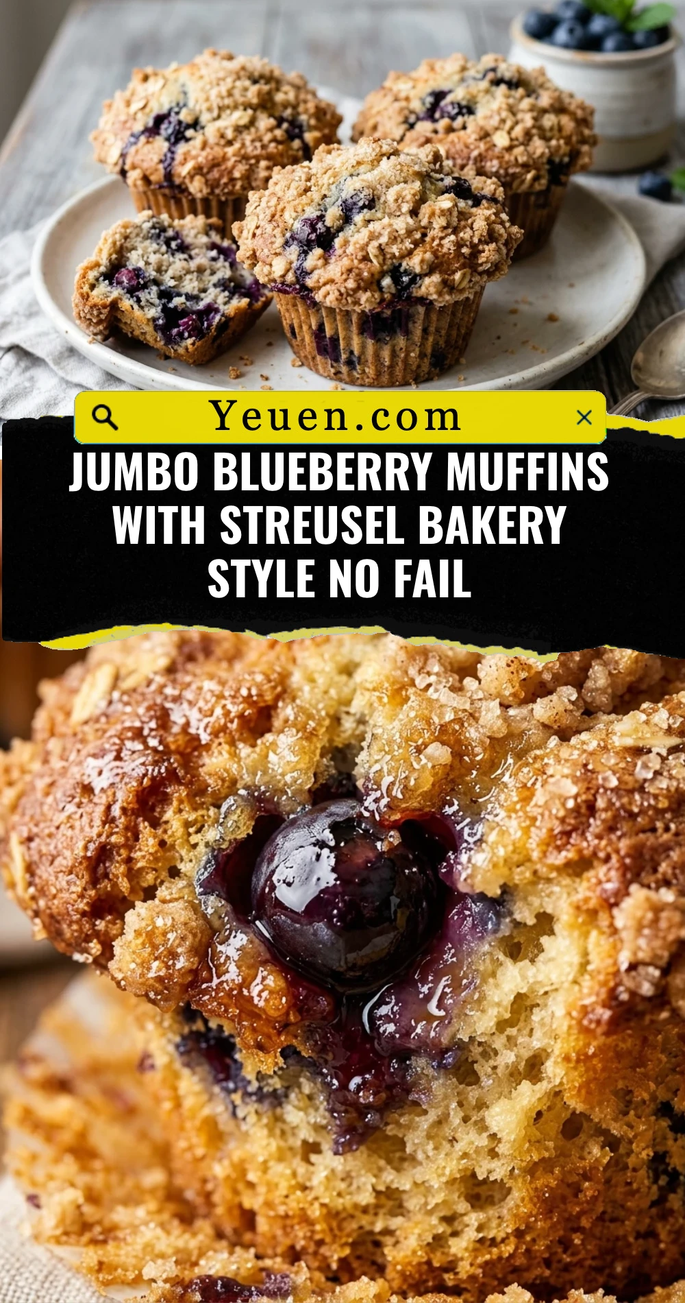 Jumbo Blueberry Muffins With Streusel Bakery Style No Fail