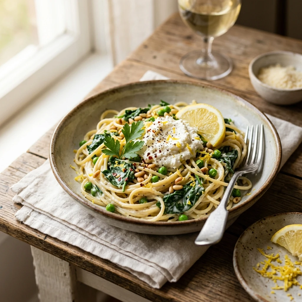 Lemon Ricotta Pasta with Spinach