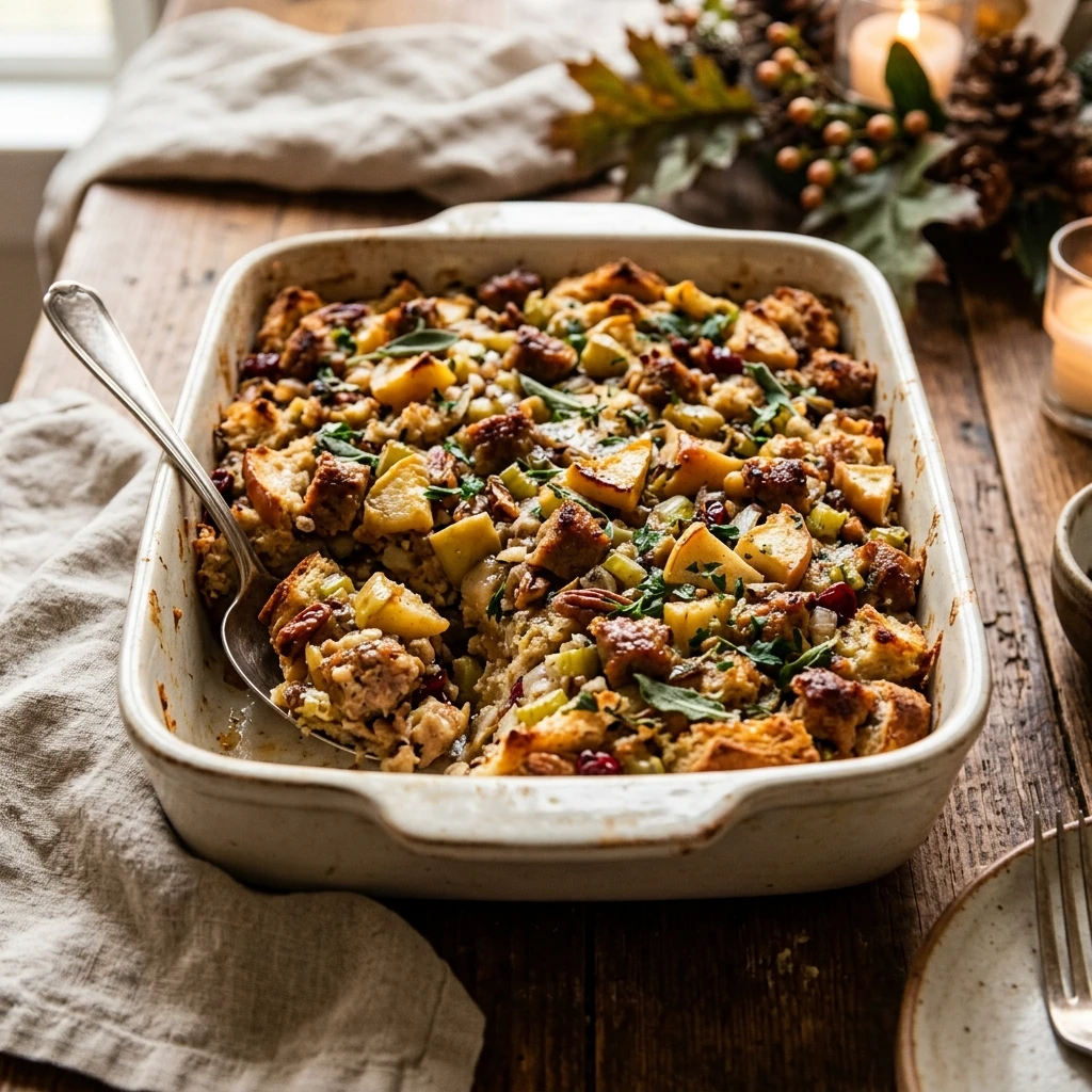 Make Ahead Stuffing Casserole With Sausage And Apples Thanksgiving