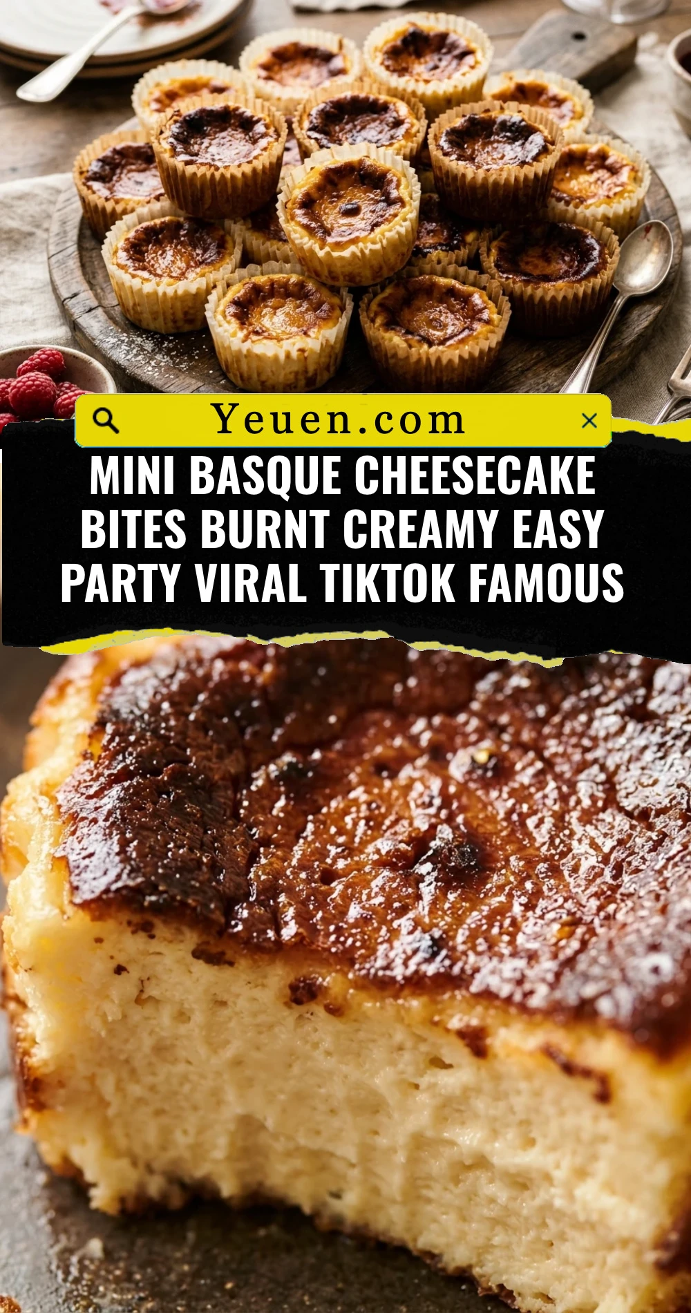 Mini Basque Cheesecake Bites Burnt Creamy Easy Party Viral TikTok Famous