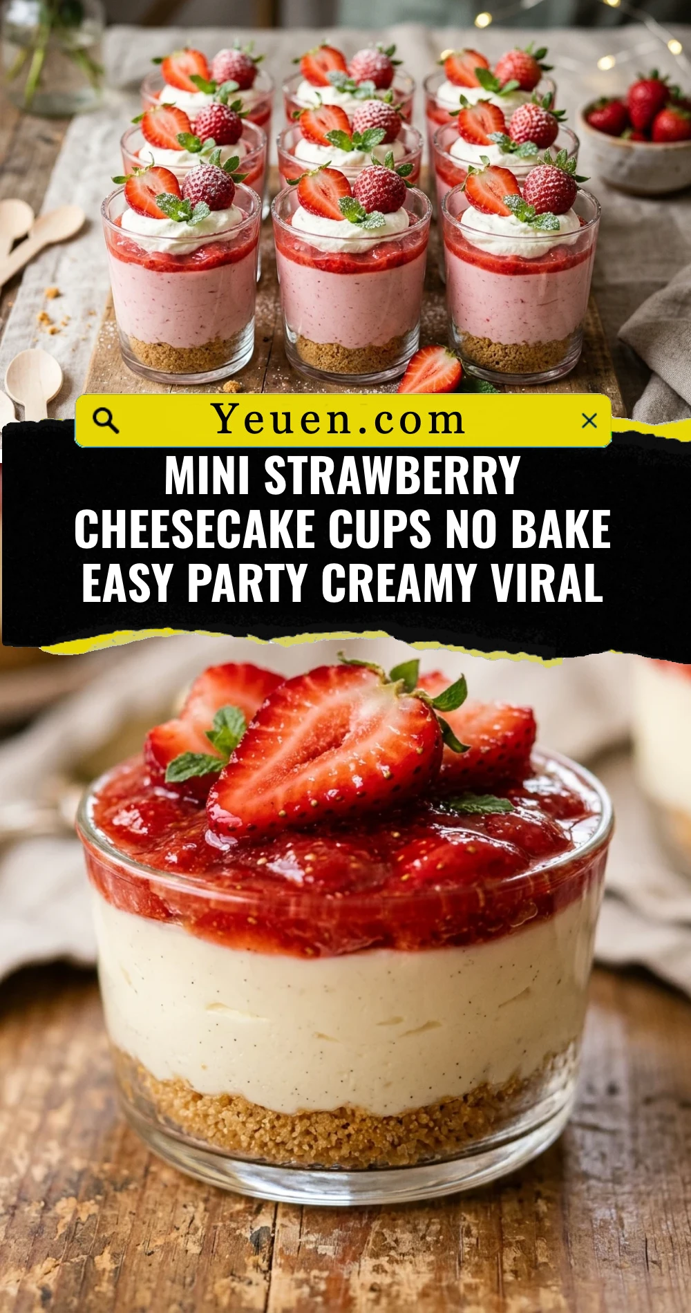 Mini Strawberry Cheesecake Cups No Bake Easy Party Creamy Viral