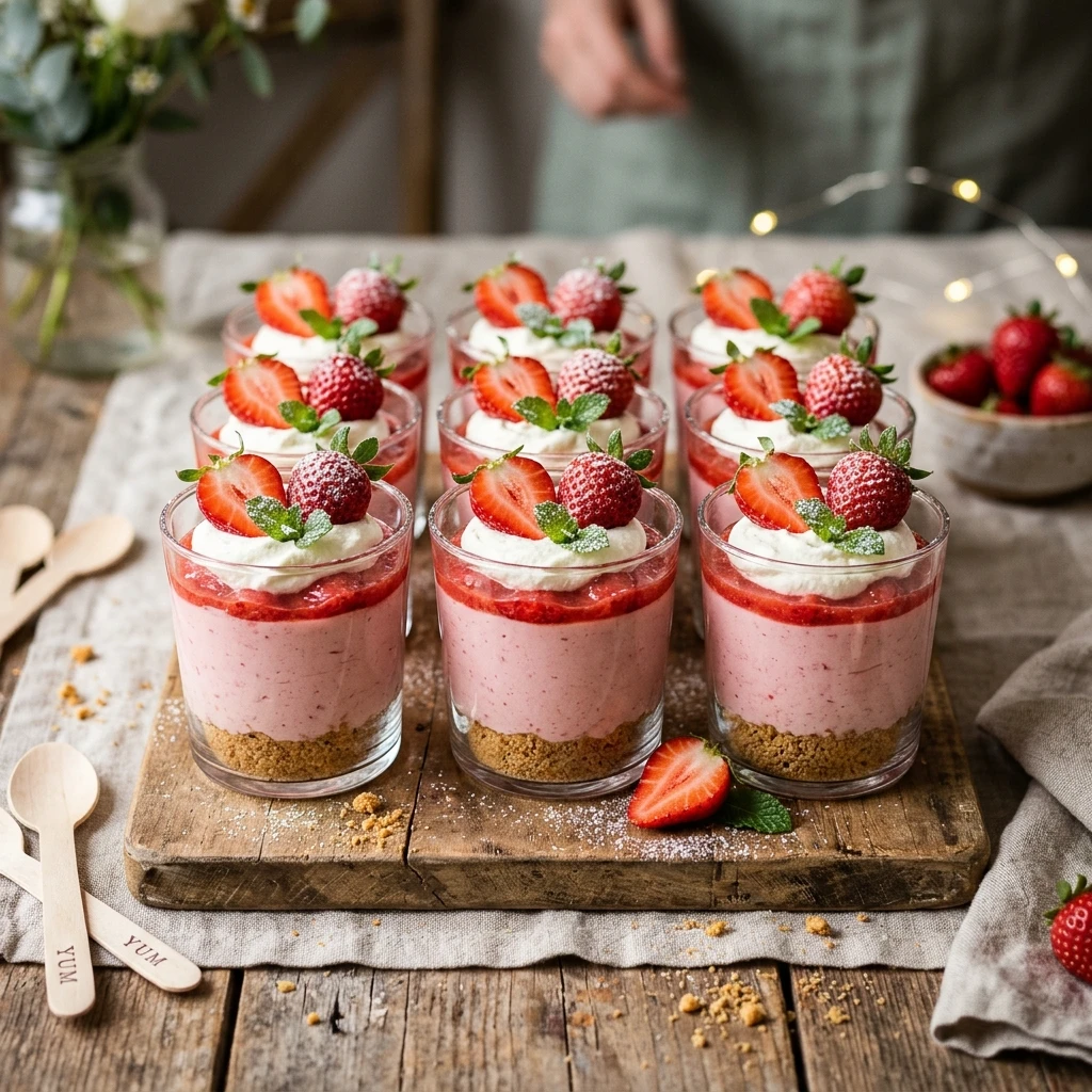 Mini Strawberry Cheesecake Cups No Bake Easy Party Creamy Viral