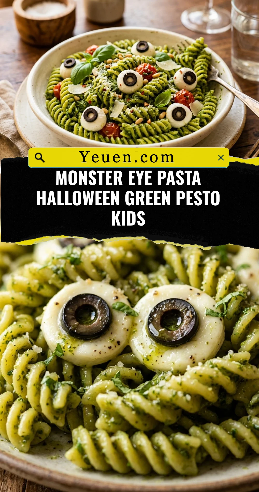 Monster Eye Pasta Halloween Green Pesto Kids