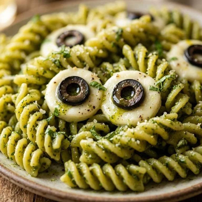 Monster Eye Pasta Halloween Green Pesto Kids