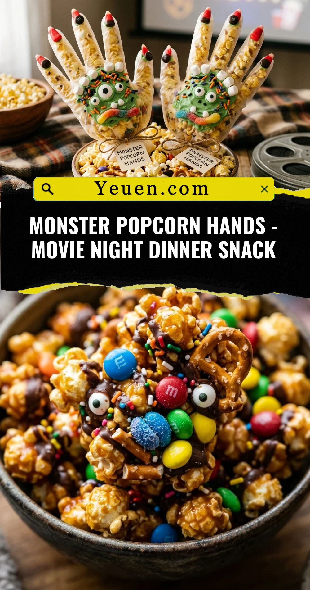 Monster Popcorn Hands - Movie Night Dinner Snack
