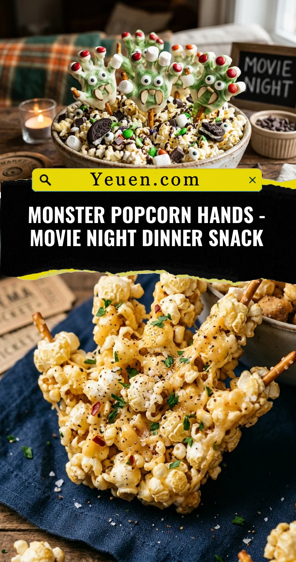 Monster Popcorn Hands - Movie Night Dinner Snack