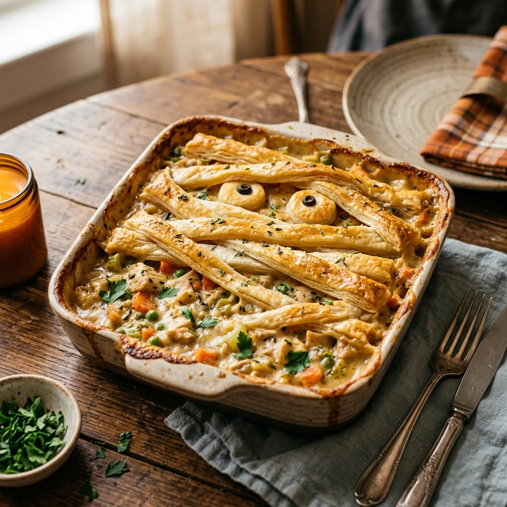 Mummy Chicken Pot Pie Halloween Cozy Family