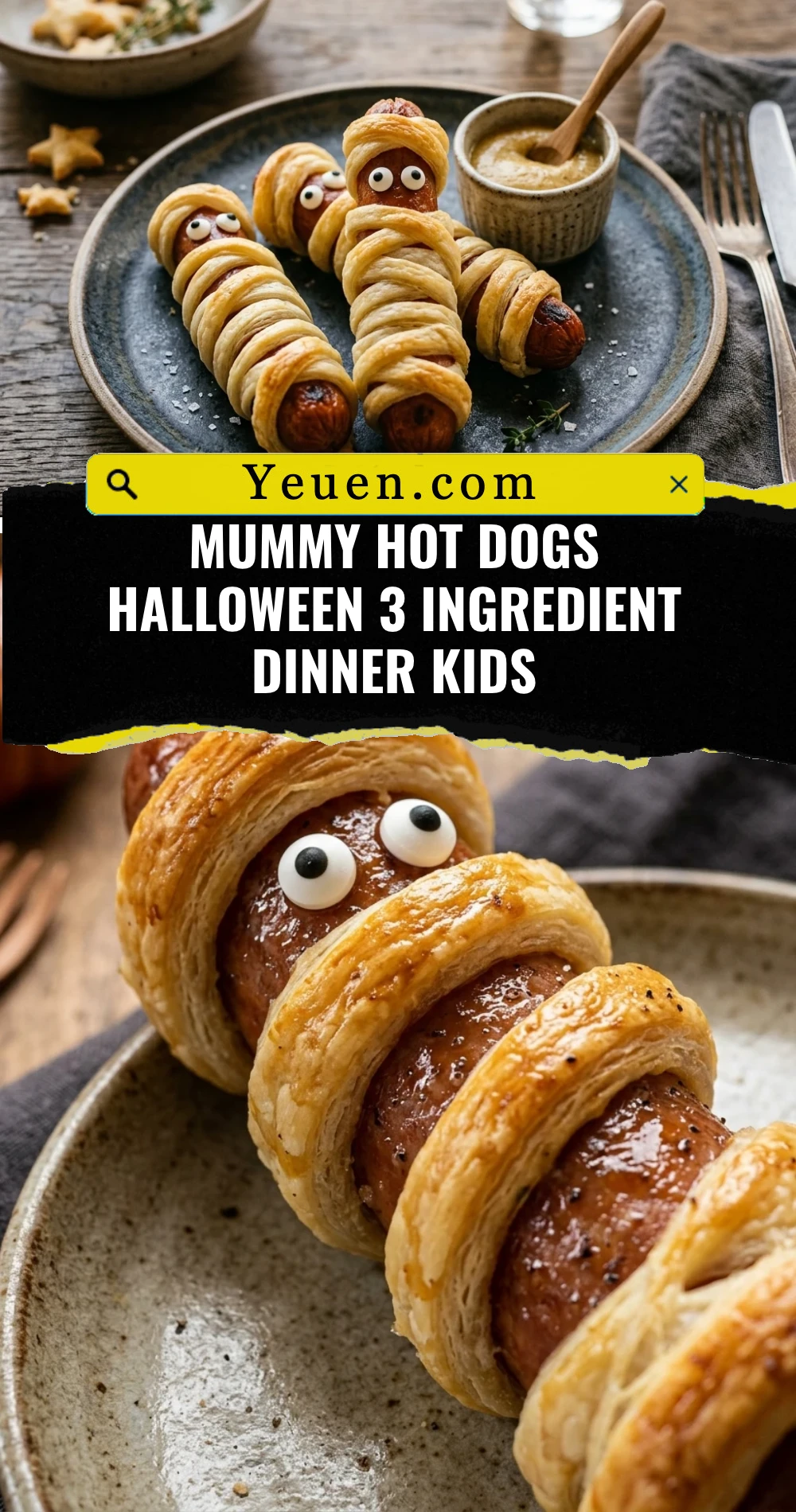 Mummy Hot Dogs Halloween 3 Ingredient Dinner Kids