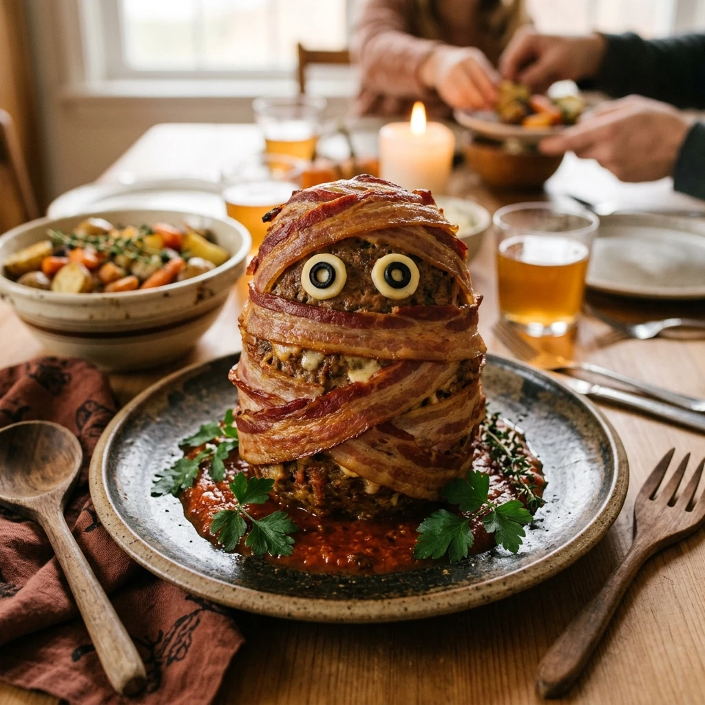 Mummy Meatloaf Halloween Cheesy Family Dinner