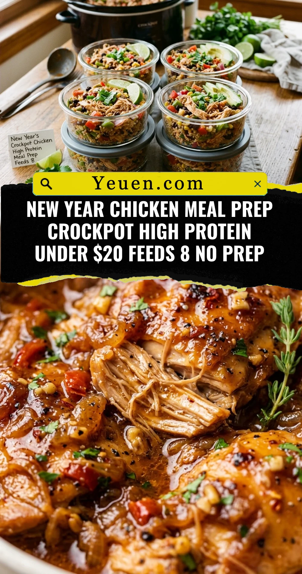 New Year Chicken Meal Prep Crockpot High Protein Under $20 Feeds 8 No Prep