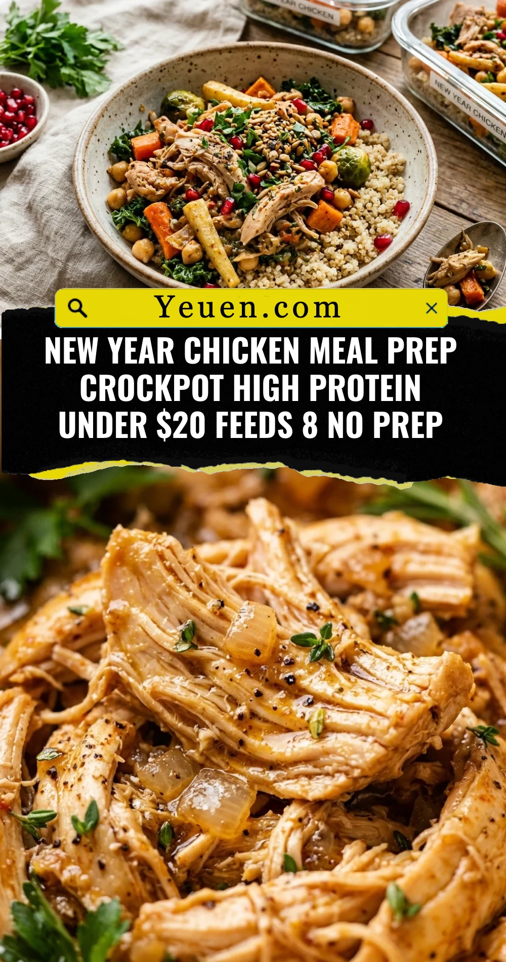 New Year Chicken Meal Prep Crockpot High Protein Under $20 Feeds 8 No Prep