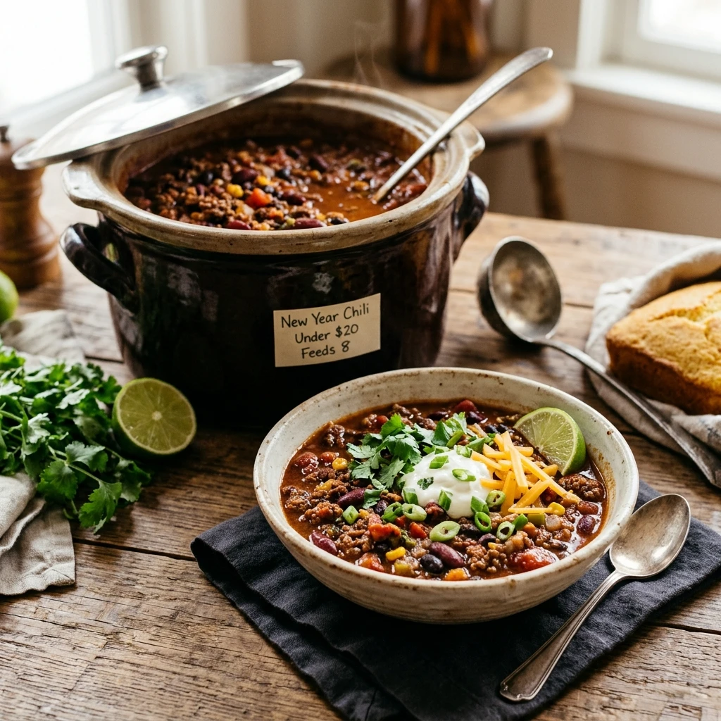 New Year Chili Meal Prep Crockpot High Protein Under $20 Feeds 8 No Prep