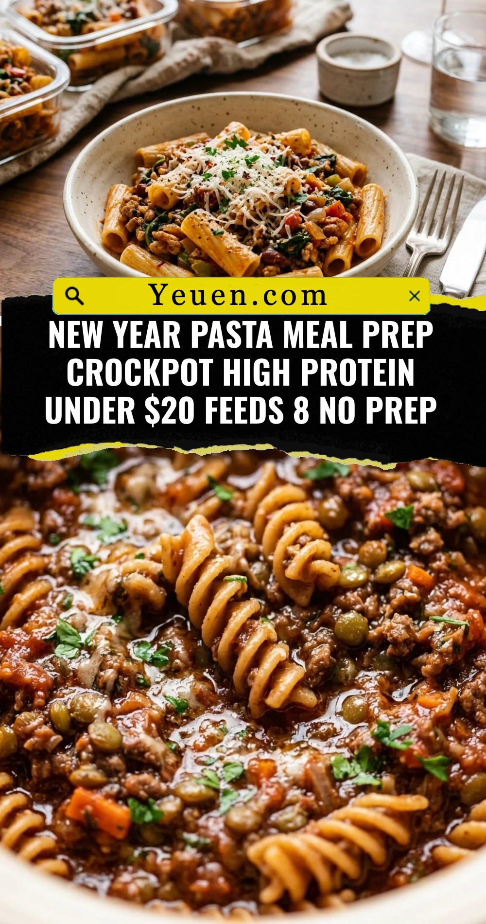 New Year Pasta Meal Prep Crockpot High Protein Under $20 Feeds 8 No Prep
